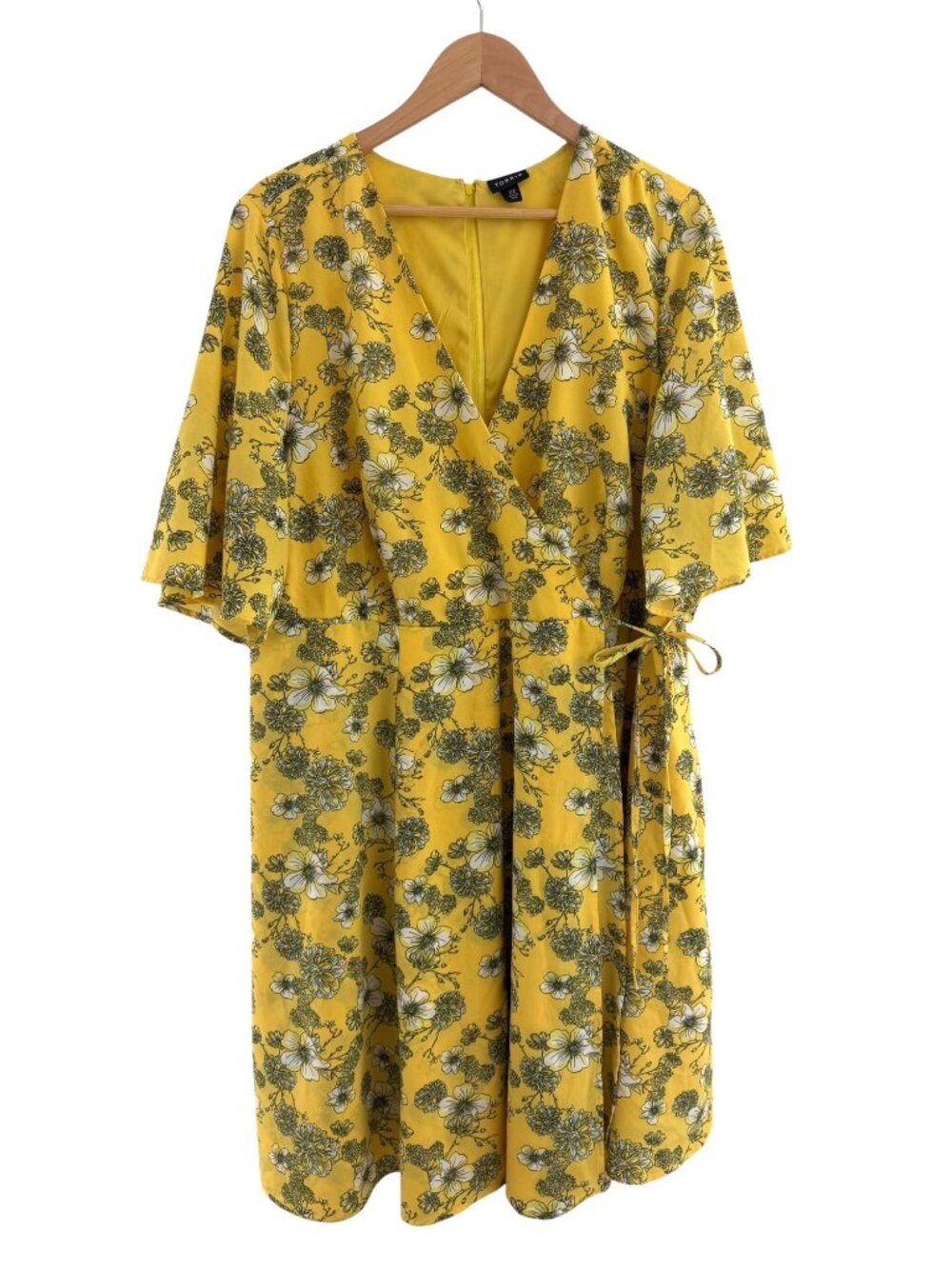 Torrid‎ Yellow Black Floral Print Flutter Sleeve Chiffon Dress Size 22 Summer - Picture 3 of 8